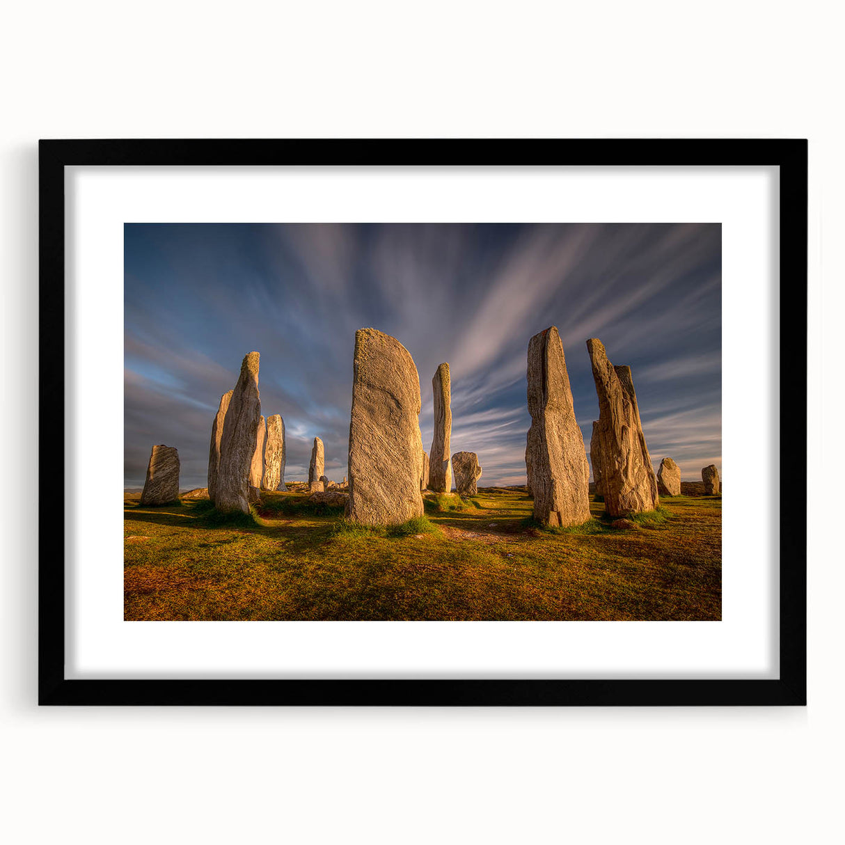 Extra large abstract art print of a textured, colorful Scottish landscape on a framed canvas, ideal for living room decor.