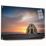 Abstract landscape of Andalucia, Spain in muted earth tones on acrylic glass, suitable for dining room or bedroom decor.