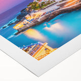 Art deco poster featuring a vibrant scenery of the Canary Islands on rolled canvas, ideal for dining room wall art.