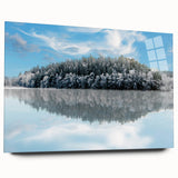 Large abstract wall art of a European scenery in muted earth tones on acrylic glass, ideal for bedroom or dining room decor.