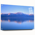 Acrylic print of a large abstract depiction of Geneva, featuring muted blues and greens.