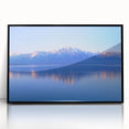 Large abstract wall art of Geneva scenery in muted gray and blue tones on a framed acrylic.