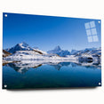 Acrylic print of a Swiss landscape in muted green and blue tones, suitable for bedroom or dining room decor.