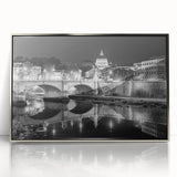 Mid-century modernist art of the Vatican scenery in muted earth tones on a framed acrylic, ideal for modern art wall decor.