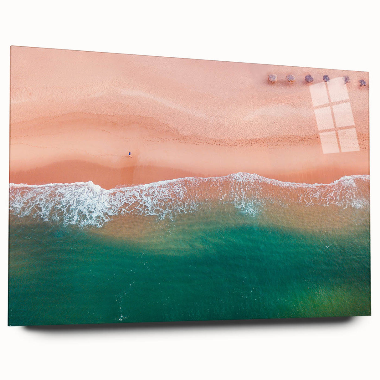 Large abstract depiction of Acapulco scenery in vibrant blue and green tones on acrylic glass.