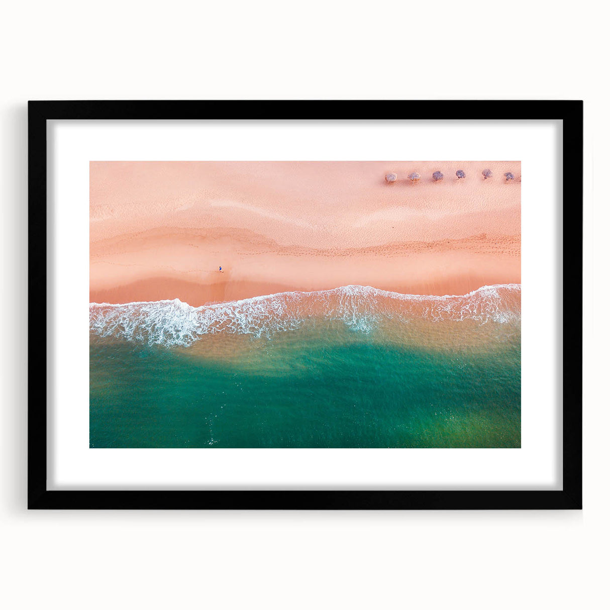Extra large abstract art print of colorful Acapulco scenery on textured canvas, framed in black, ideal for living room decor.