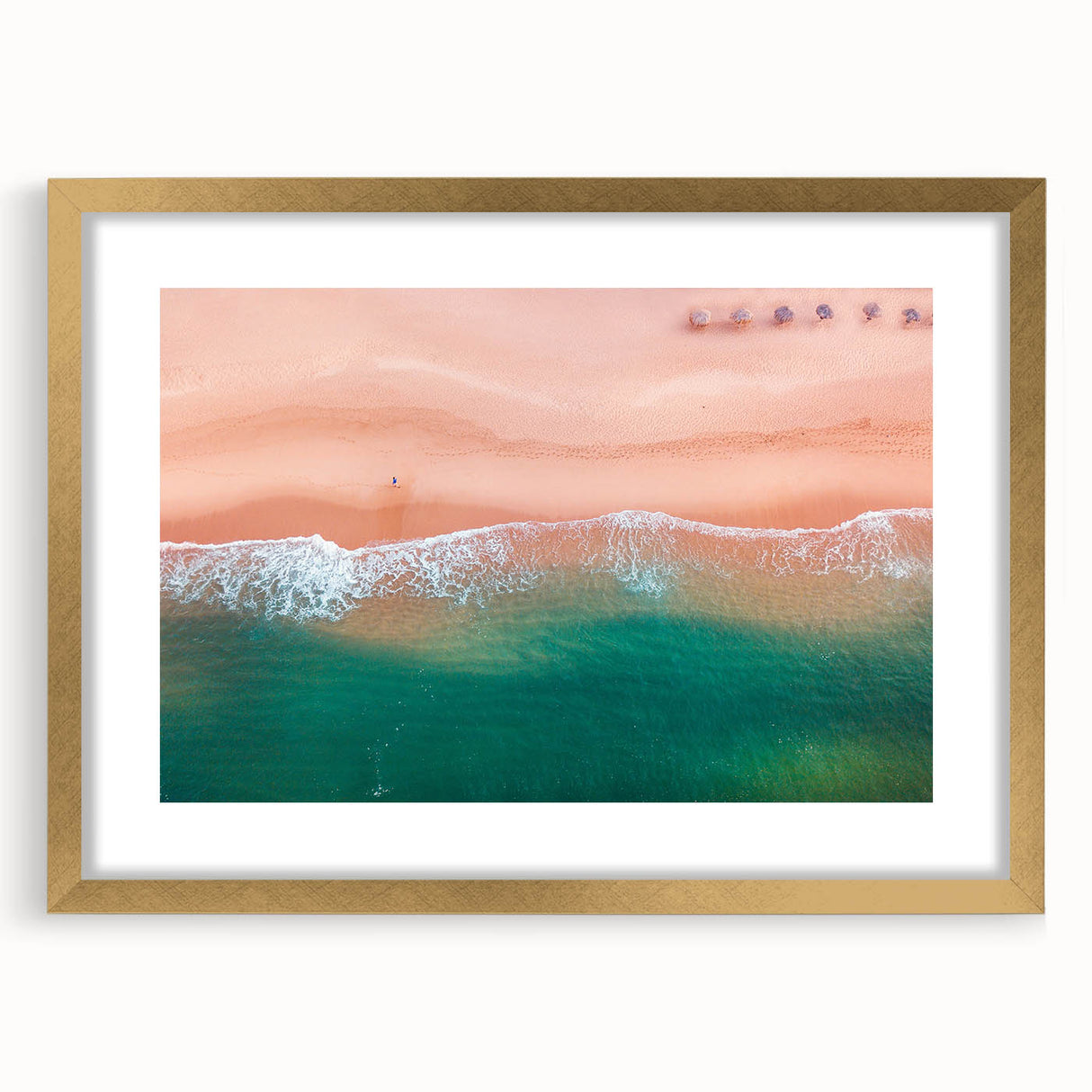 Extra large abstract art print of Acapulco scenery in textured style, using vibrant hues, framed in gold.