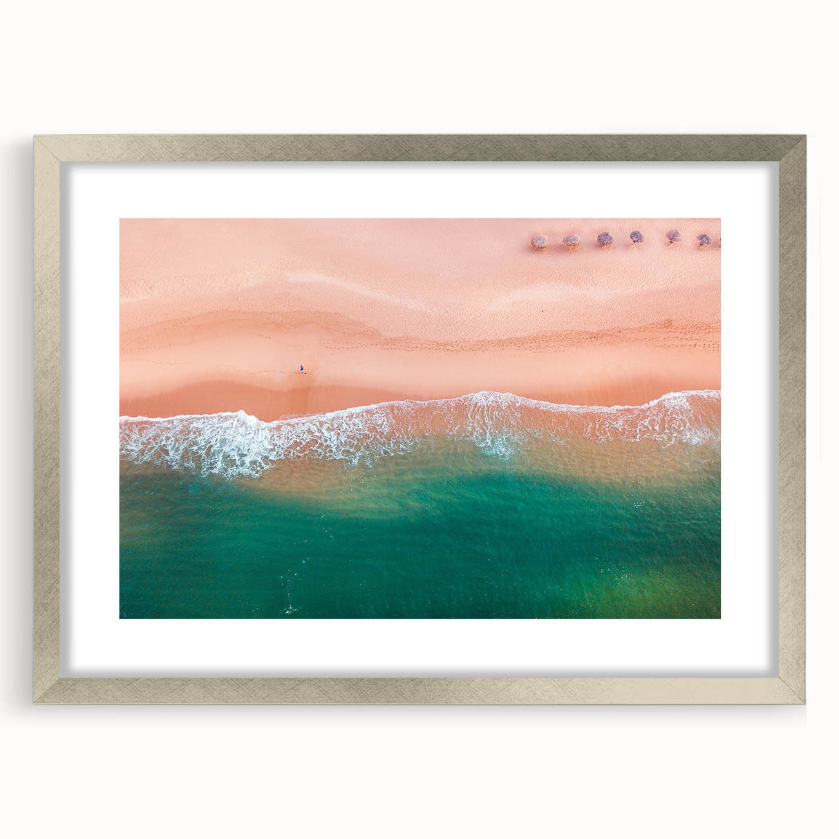 Textured abstract art print depicting Acapulco scenery, in silver frame, ideal for bedroom art.