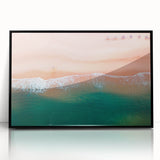 Large abstract wall art depicting the Acapulco scenery in mid-century modernist style, framed in black acrylic.