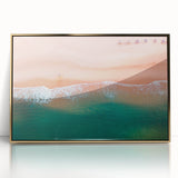 Mid-century modernist art of Acapulco scenery in vibrant colors on a framed acrylic, ideal for modern art wall decor.