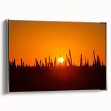 Framed canvas of a vintage-style landscape painting depicting Baja California, featuring colorful art on a black background.