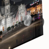 Large abstract wall art depicting Mexico City in mid-century modernist style on acrylic glass, ideal for dining room art.