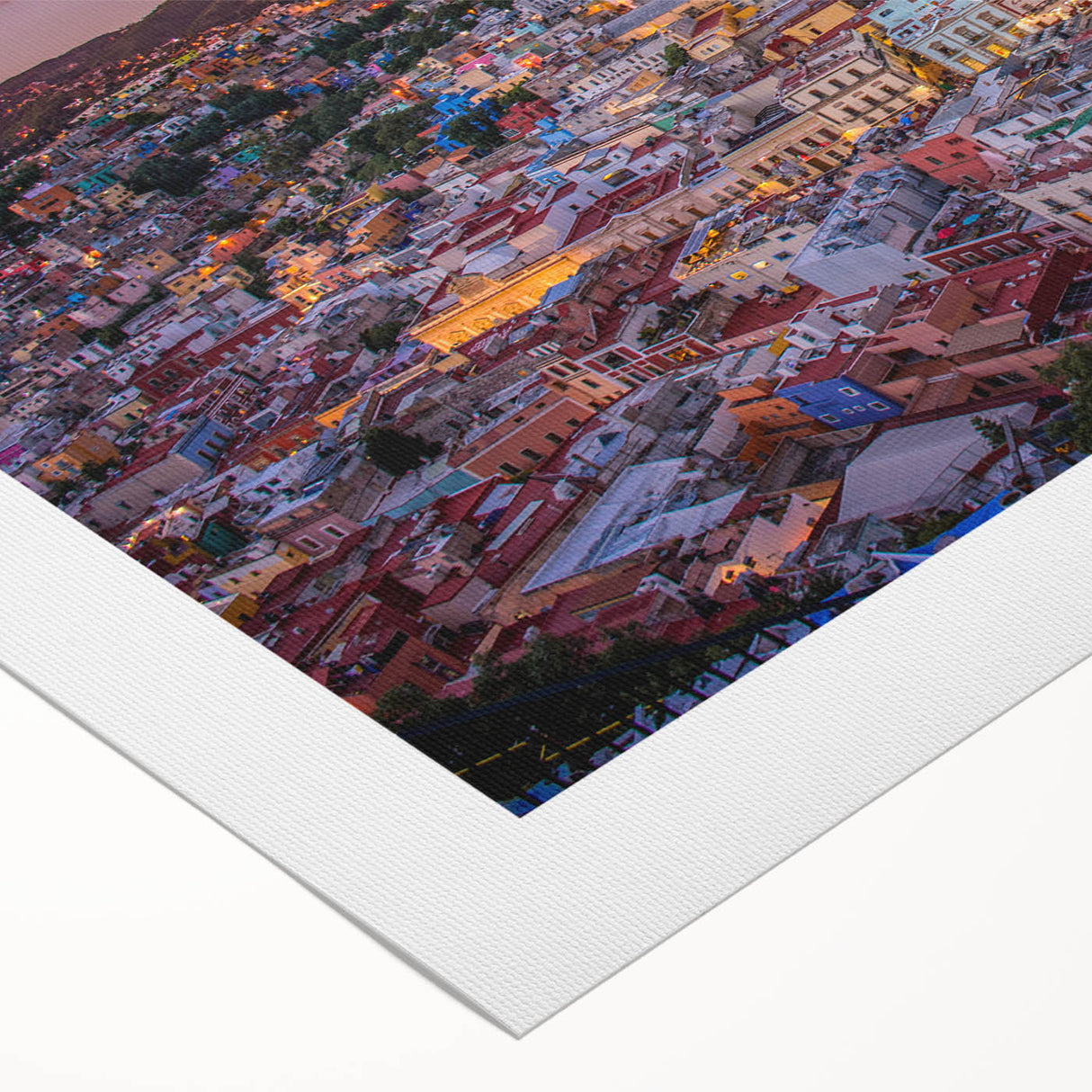 Art deco poster of Guanajuato with vibrant colors on rolled canvas, ideal for dining room wall art.