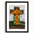 Extra large colorful abstract art print of Quintana Roo scenery on a textured canvas, framed in black.