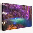Large stretched canvas depicting a serene Yucatan landscape in soft green and blue tones, ideal for kitchen wall art.