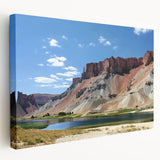 Large stretched canvas depicting a Middle Eastern landscape in earthy tones, ideal for kitchen wall art.