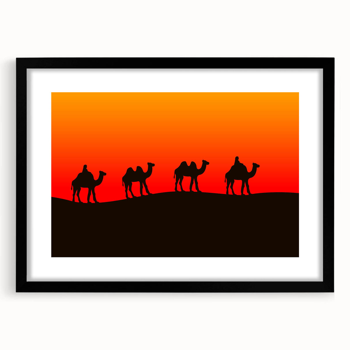 Extra large abstract art print of a Middle Eastern scenery in vibrant colors on a textured canvas, framed in black.