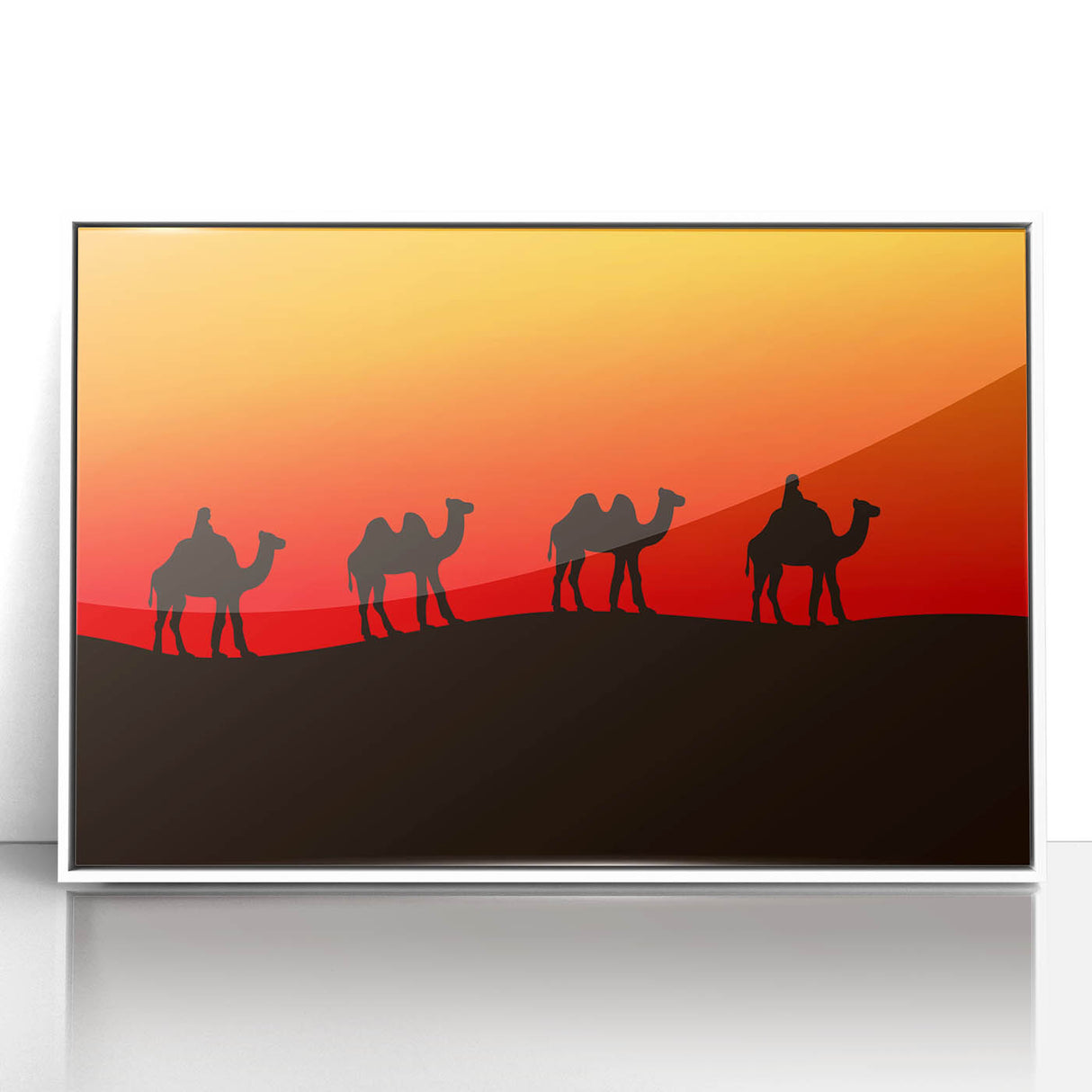 Acrylic print of a Middle Eastern landscape in muted earth tones, framed in white, suitable for modern art wall decor.