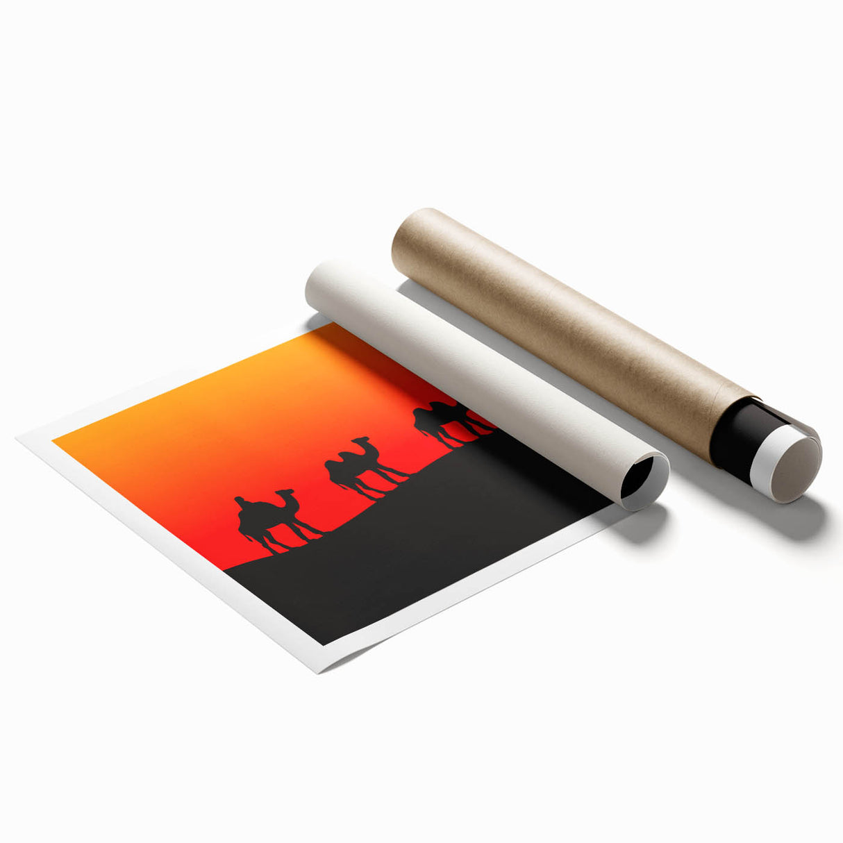 Extra large rolled print of Middle Eastern scenery with floral elements in muted earth tones.