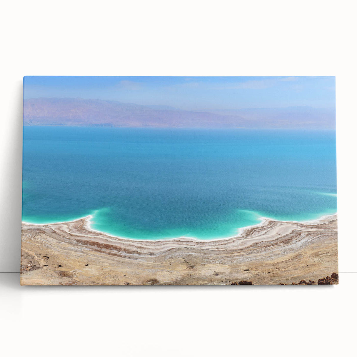 Black and white canvas print of the Dead Sea landscape, ideal for kitchen wall art or bedroom decor.