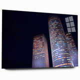 Large abstract wall art of Tel Aviv skyline in muted earth tones on acrylic glass, suitable for bedroom or dining room decor.