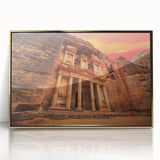 Mid-century modernist style large art print of a Jordanian landscape in muted earth tones, acrylic framed.