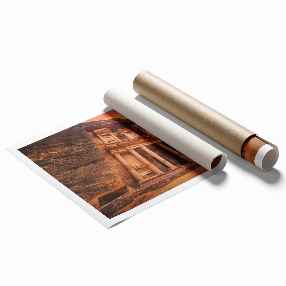 Extra large rolled print depicting a Jordanian landscape with vibrant floral elements.