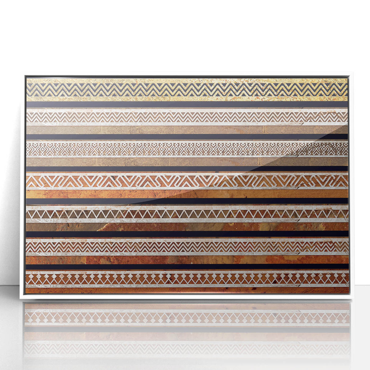 Acrylic print of a Middle Eastern landscape in muted earth tones, framed in white, suitable for modern art wall decor.