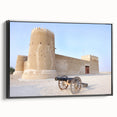 Black and white framed canvas depicting a vintage-style Qatar landscape, ideal for bedroom wall art.