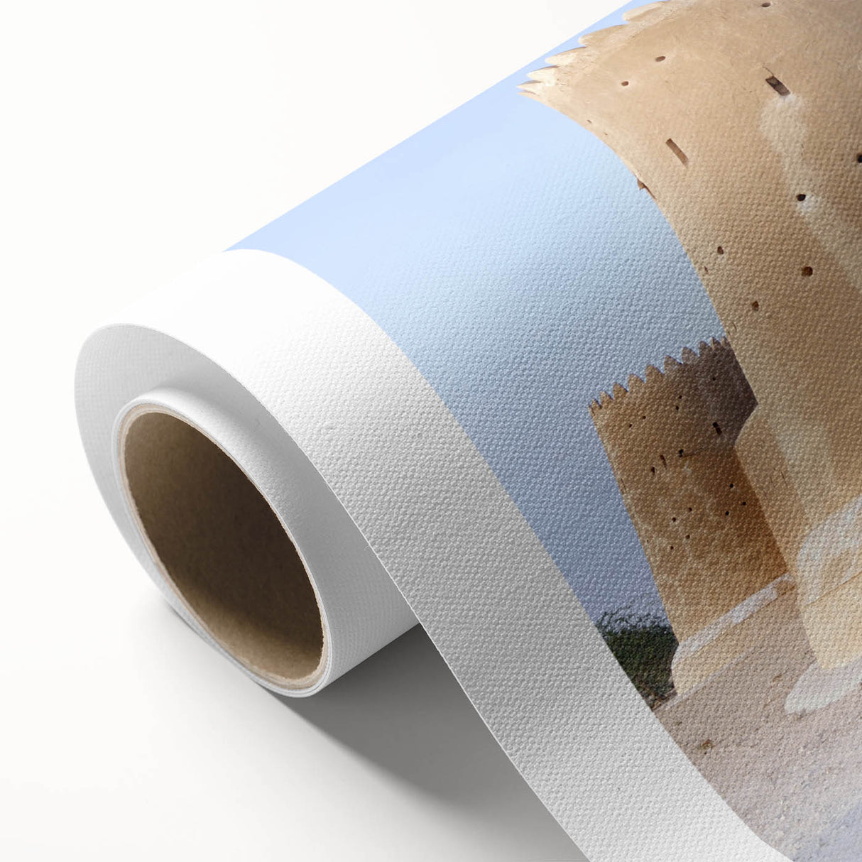 Art Deco poster featuring a stylized Qatar landscape in pastel shades on rolled canvas, ideal for nursery wall art.