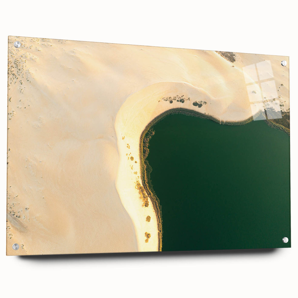 Acrylic print of a large abstract depiction of a Middle Eastern desert scene in earthy tones.