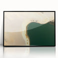 Large abstract wall art featuring a stylized Saudi Arabian landscape in muted earth tones, framed in black acrylic.