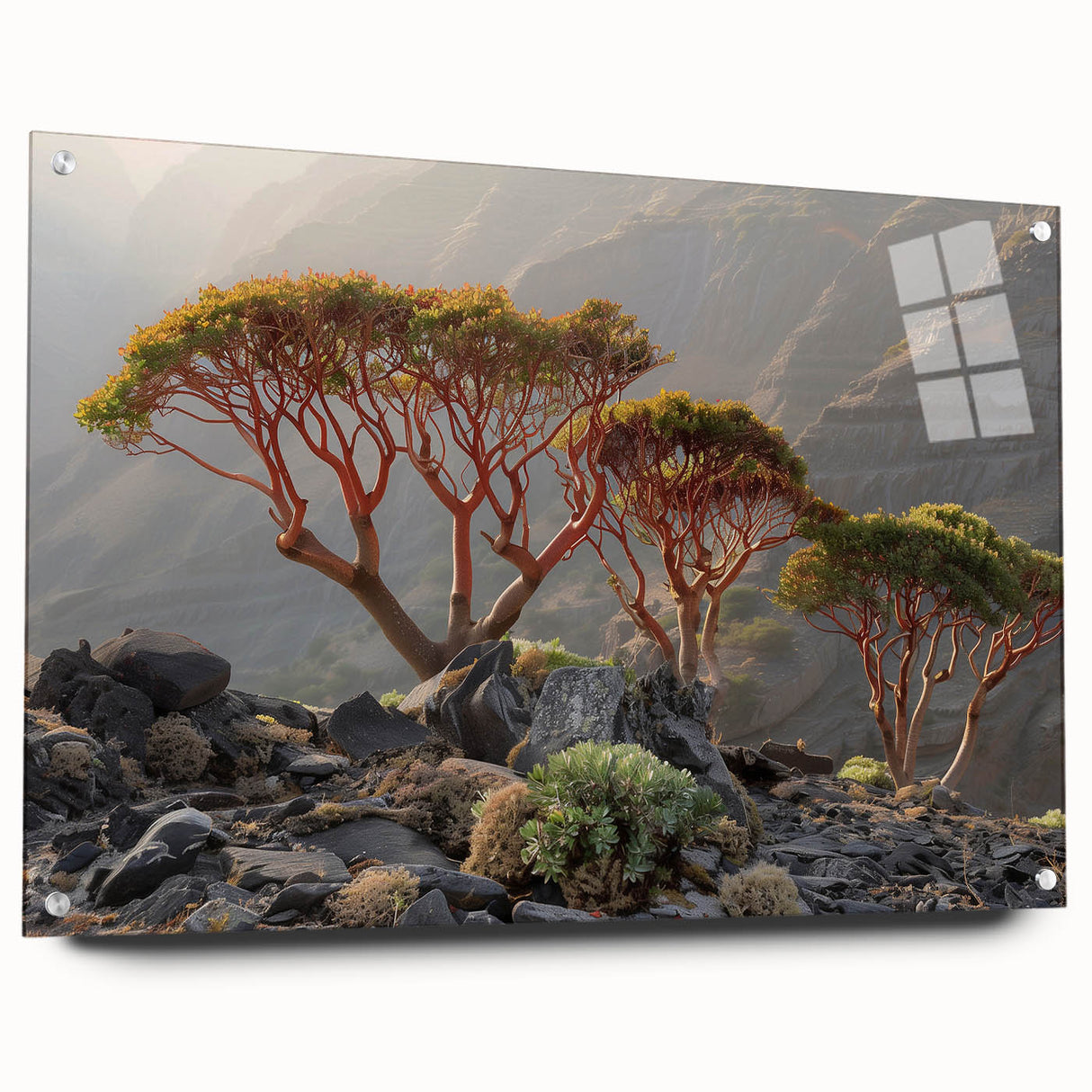 Acrylic print of a Middle Eastern scenery in muted earth tones, suitable for bedroom or dining room decor.