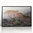 Large abstract wall art depicting a Middle Eastern landscape in muted earth tones, framed in black acrylic.
