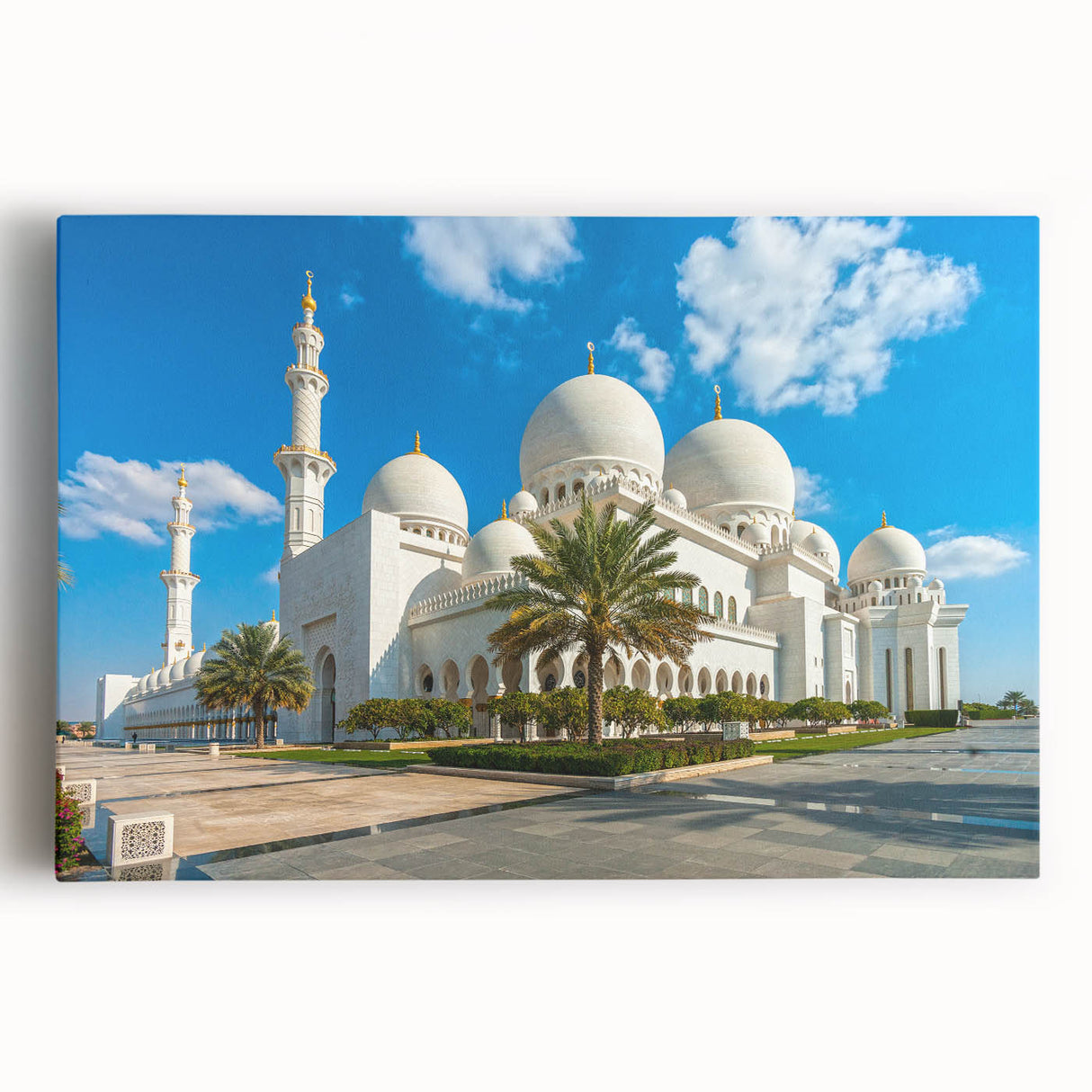 Large black and white stretched canvas of Abu Dhabi skyline, ideal for kitchen wall art.