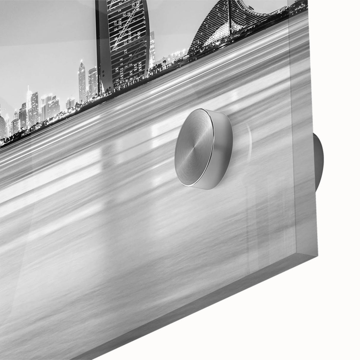 Acrylic print of large abstract wall art featuring Burj Al Arab in muted blue and gold tones, ideal for dining room ambiance.