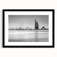 Extra large, textured abstract art print of a colorful, stylized Emirates Burj Al Arab scene on a black framed canvas.