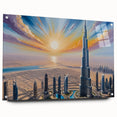 Acrylic print of the Burj Khalifa in muted gray tones, ideal for modern bedroom or dining room decor.
