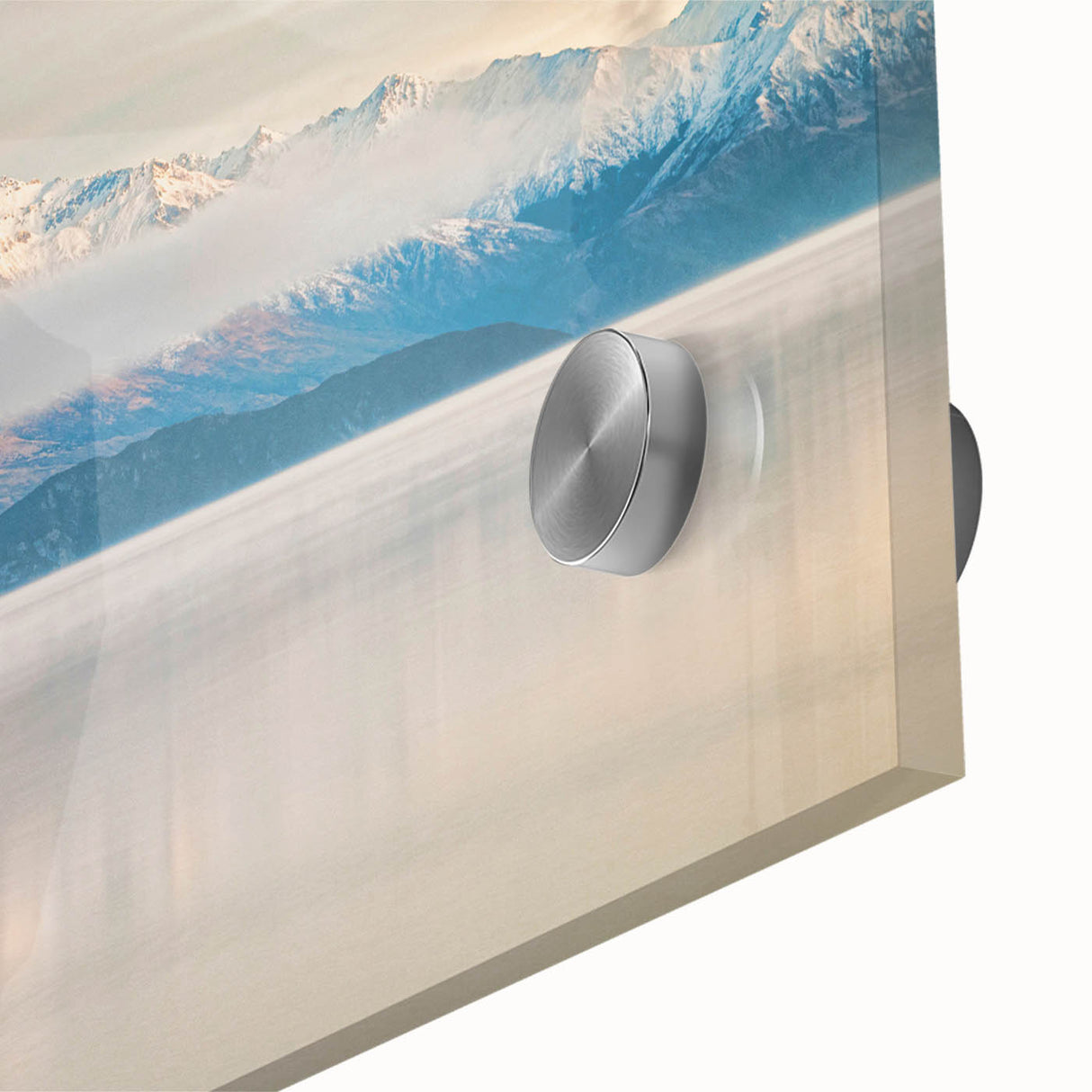 Large abstract wall art featuring Otago, New Zealand scenery in muted blue and green tones on acrylic glass.