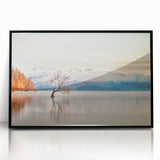 Large abstract wall art featuring an Otago, New Zealand scenery in muted earth tones on a framed acrylic.