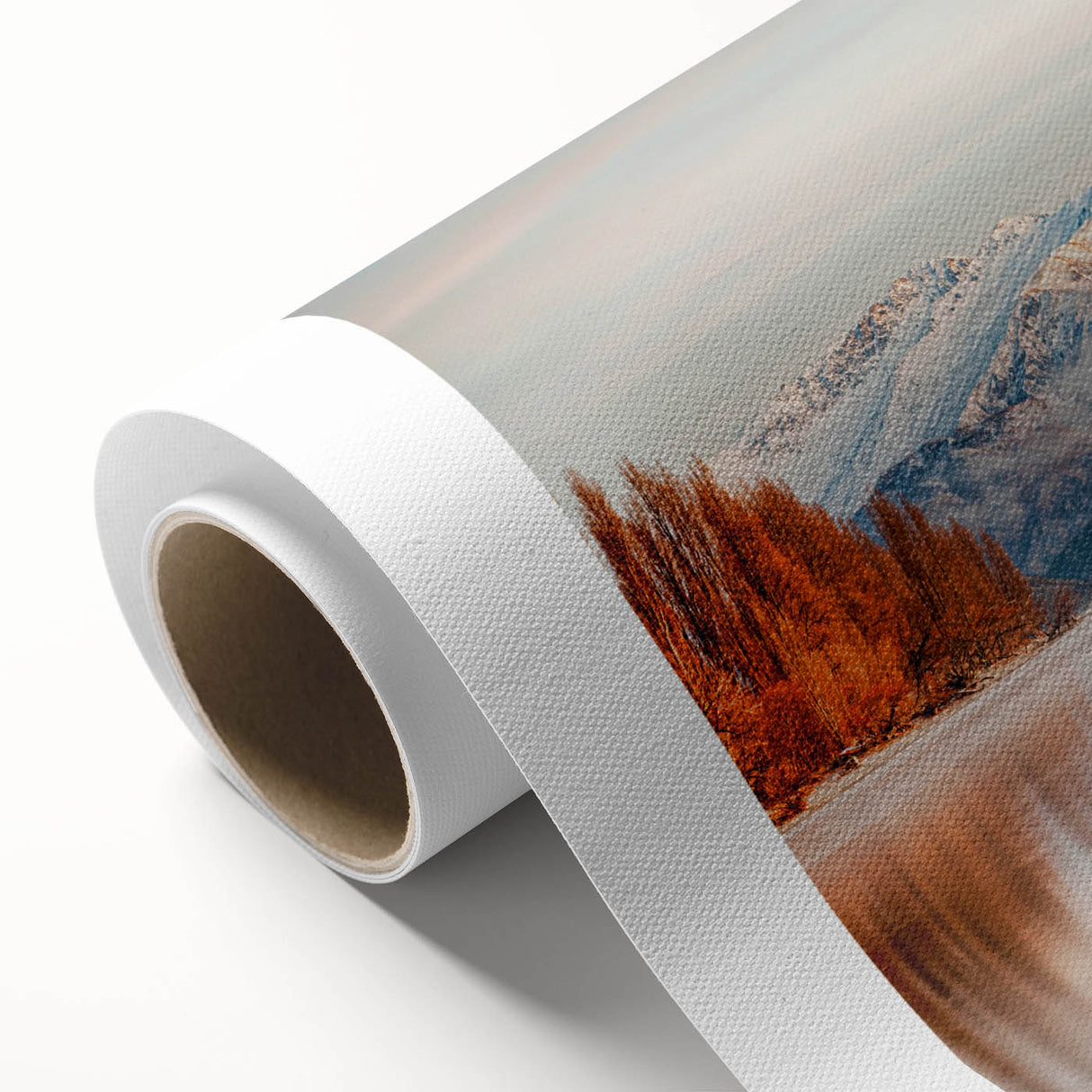 Art deco poster of Otago, New Zealand scenery on rolled canvas, featuring muted earth tones.