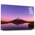 Large abstract depiction of New Zealand's Taranaki in muted earth tones on acrylic glass.