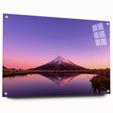 Large abstract depiction of New Zealand's Taranaki in muted earth tones on acrylic glass.
