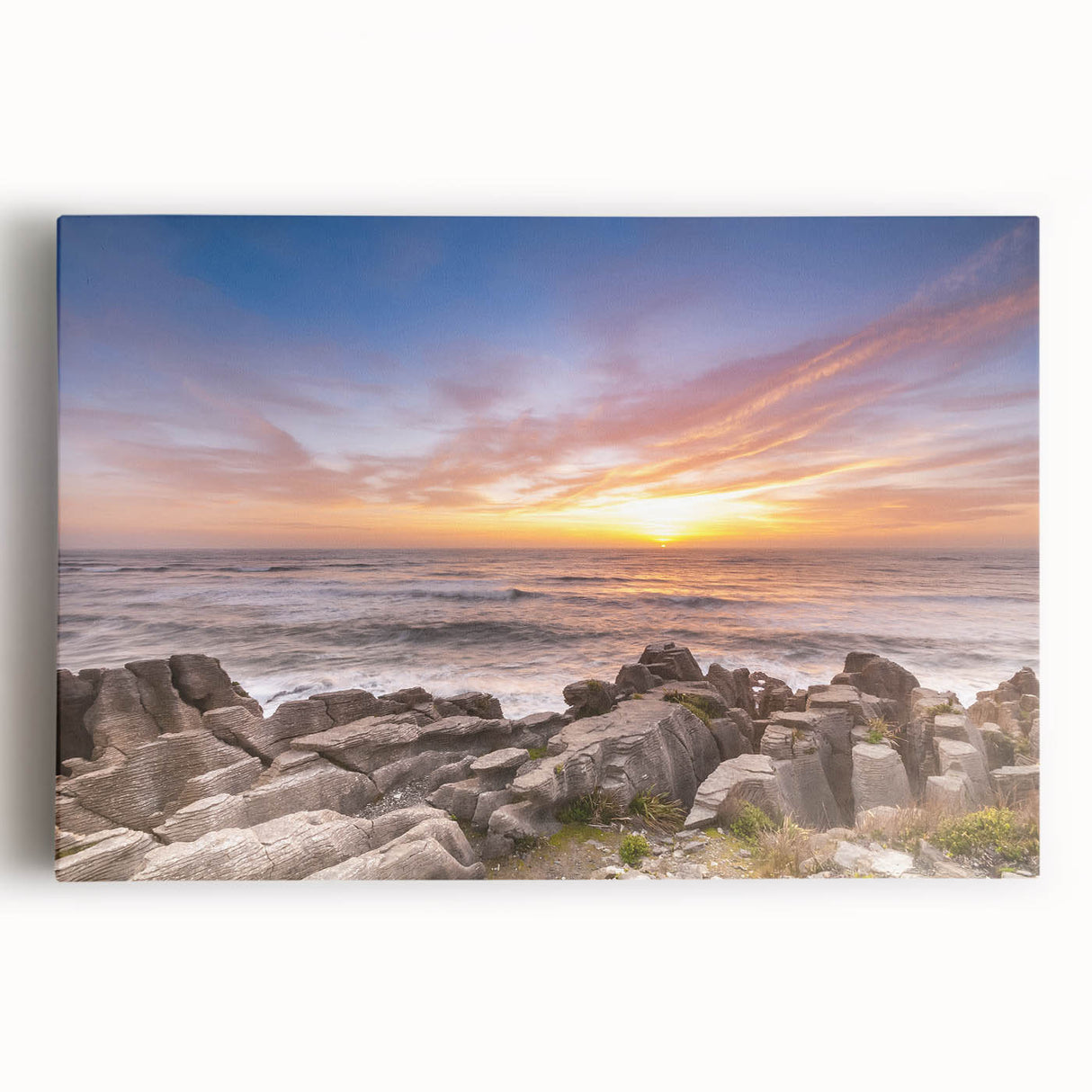 Black and white photograph of New Zealand's West Coast on stretched canvas, ideal for kitchen wall art.