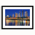 Extra large abstract art print of a colorful Buenos Aires cityscape, textured, in a black frame with mat.