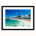 Extra large abstract art print of a vibrant, colorful Brazilian landscape on textured canvas, framed in black.