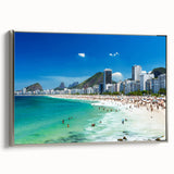 Landscape art painting of a colorful Brazilian scenery on a silver-framed canvas, suitable for living room decor.