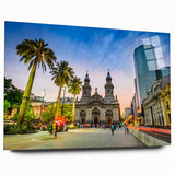Acrylic print of a large abstract depiction of Santiago, Chile, in muted earth tones, ideal for bedroom or dining room art.