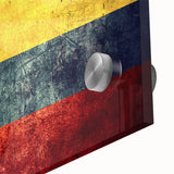 Large abstract wall art depicting a vibrant Colombian landscape on acrylic glass, ideal for dining room decor.