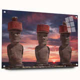 Acrylic glass print of Easter Island scenery, featuring large abstract shapes in earthy tones.